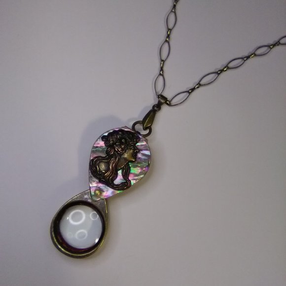 Magnifying Glass Bronze Tone Vintage Style Art Nouveau Lady Face Mother … - Picture 7 of 12